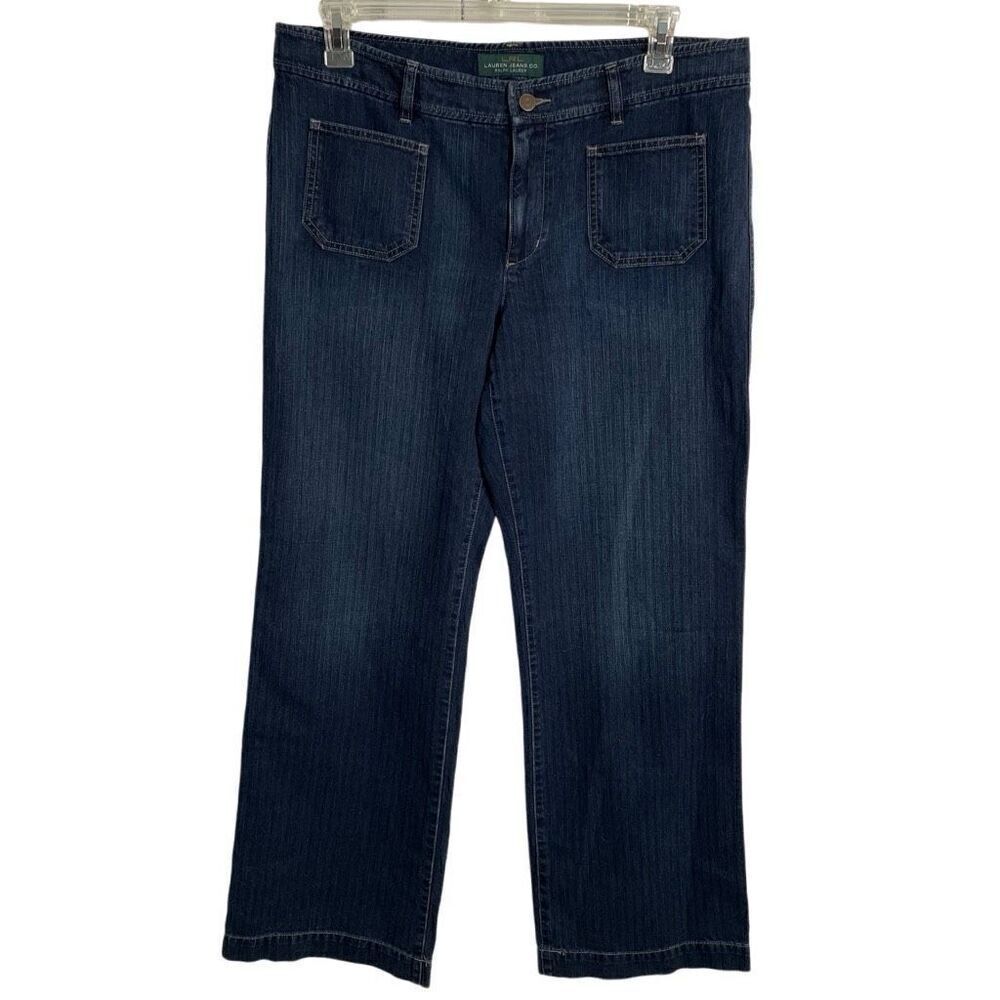 LRL Lauren Jeans Co Womens Jeans 14 Dark Wide Leg Patch Pocket Kendrick Lamar